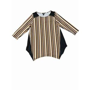 Robert‎ Louis Striped Studded Detail 3/4 Sleeve Top Black Gold White Small